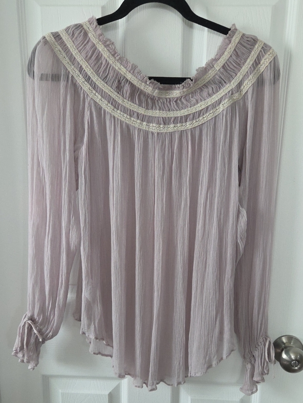 Kimchi Blue Lavender Pleated Blouse White Lace Trim Cottagecore Boho - Picture 13 of 13